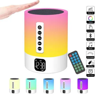 Immagine prodotto di Lampada da notte Bluetooth con sveglia e comandi touch, rumore bianco, ideale per bambini e ragazzi, regalo per ragazze e donne