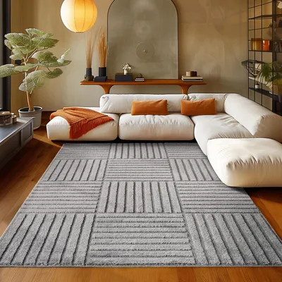 Produktbild von Teppium Hochflor Teppich Wohnzimmer Skandinavische Boho Design 3D Optik Teppich Shaggy Flauschig Weich, Grösse: 80x150 cm
