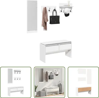 Obrázek produktu pro The Living Store 4dílný set nábytku do předsíně bílý materiál na bázi dřeva