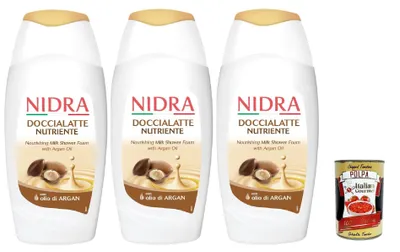 Produktbild von Nidra Doccialatte Nutriente - Duschgel Hilft, die Haut mit Feuchtigkeit zu versorgen und zu reinigen mit Milchproteine und Arganöl 3x 250ml + Italian Gourmet polpa 400g