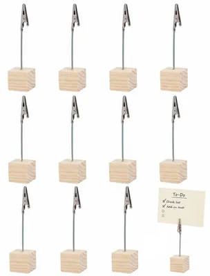 12 Holz-Fotohalter mit Clips für Fotos & Notizen