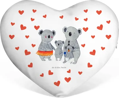 Produktbild von Mr. & Mrs. Panda Sofakissen Koala Familie - Weiß - Geschenk, Herzkissen, Papa, Kinder, Muttertag, dekoartikel, Plüsch, Koalas, Geburtstagskissen, Dekokissen