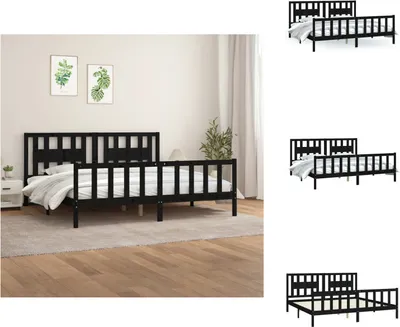 Produktbild von vidaXL Massivholzbett mit Kopfteil Schwarz Kiefer 200x200 cm -  Betten & Bettgestelle