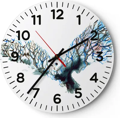 Produktbild von Wanduhr - Rund - Glasuhr - Eule wild Wald Flug - 30x30cm - Schleichendes Uhrwerk - Lautlos - zum Aufhängen bereit - Dekoration Modern - Wanddekoration aus Glas - C4AR30x30-3122