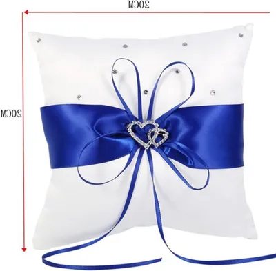 Romantisches Ringkissen mit Schleife und doppeltem Herz für Hochzeiten, Strandzeremonien und Feiern (Blau)