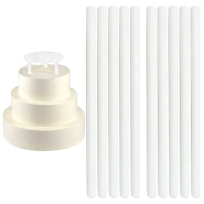 12er-Set Tortenstützen aus Kunststoff, 30 cm, weiß, wiederverwendbar