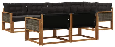 Produktbild von vidaXL Outdoor-Sofagarnitur mit Kissen 7 pcs Natürlich und Schwarz