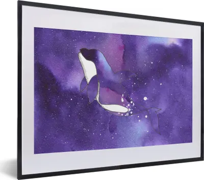 Produktbild von MuchoWow® MuchoWow® Gerahmtes Poster Tiere - Wal - Lila - Aquarell 40x30 cm - Poster mit zchwarzem Bilderrahmen - Bilderrahmen - Poster im Rahmen