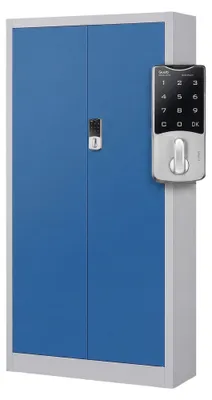Obrázok produktu pre Kovová skriňa s číselným zámkom, kancelárska skriňa s krídlovými dverami, oceľový plech, 4 police, rozmer 185 cm x 90 cm x 40 cm, sivomodrá farba