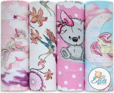 Immagine prodotto di Ega KIDS | Set di 4 pannolini Tetra - 70x80 cm - Rosa con unicorni - Morbidi e assorbenti