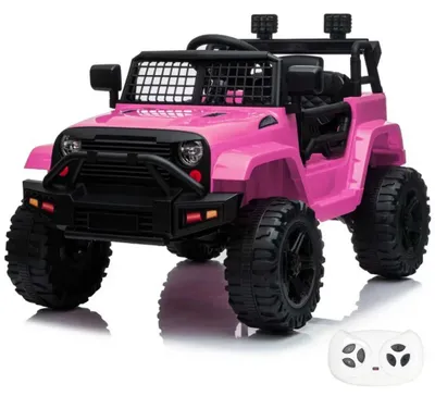 Immagine prodotto di VROOOMY Trail Blazer - Veicolo elettrico per bambini da 1 a 5 anni - Jeep per bambini con ammortizzatori, luci e lettore MP3 – Auto elettrica per bambini da 12 V con telecomando, porte funzionanti e avvio graduale – Rosa