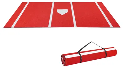 Image de Tapis d'entraînement de baseball SucceBuy (366 x 183 cm) avec plaque de but et surface de gazon résistante, outil d'entraînement portable pour cages de frappe et softball, utilisation en extérieur, couleur rouge