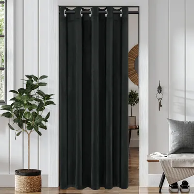 Produktbild von Samt Türvorhang Blickdicht Thermo Ösen Vorhang Kälteschutz Gardine Raumteiler Vorhänge, Schwarz, 107x203cm
