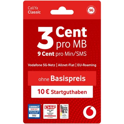 Produktbild von Vodafone Prepaid CallYa Classic|10 EUR Startguthaben|9 Cent Min/SMS|ohne Vertrag