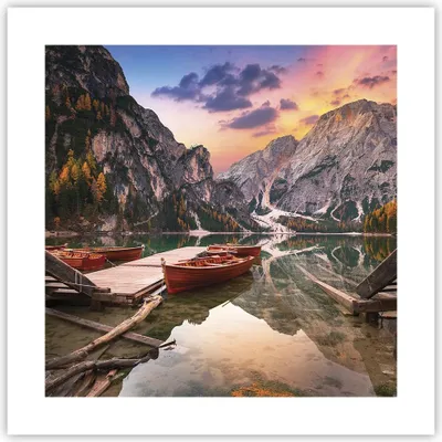 Produktbild von Poster - Poster ohne Rahmen - Boote Berge See - 40x40 cm - Wand Bild - Wanddeko - Wandbilder - Kunstposter - Wandposter - Bilder - Kunstdruck - Wanddekoration - Wandbild - P2XAC40x40-4638