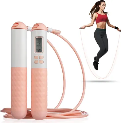 Produktbild von Gymtek® Springseil mit LCD Zähler - Schnurlos mit Optionales Seil - Seilspringen, Speed Rope, Jump Rope mit Kalorienzähler - Fitness, Training, Crossfit