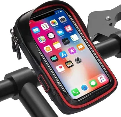 Produktbild von Wasserdichte Fahrrad-Handyhalterung, Fahrradlenkertasche, Mountainbike-Tasche mit 360° drehbarem Touchscreen für Smartphones unter 6,2 Zoll (Schwarz &