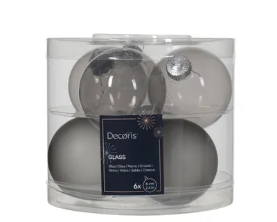 Produktbild von Weihnachtskugeln Glas 6cm x 6 Stück - Marmorgrau transparent