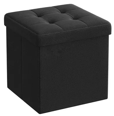 Image de Pouf de Rangement Pliable en Tissu Noir 30x30 cm