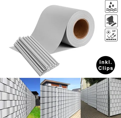 Produktbild von XMTECH 35mx19cm Sichtschutzfolie PVC Sichtschutzstreifen mit 20 Befestigungsclipse Zaunfolie Doppelstabmatten für Gartenzaun, Grau