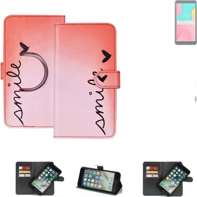 Produktbild von K-S-Trade Schutzhülle Handyhülle kompatibel mit Wiko Y60 Hülle cover bookstyle Etui ''smile'' rot Standfunktion Kameraschutz (1Stk)