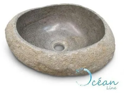 Image de Vasque salle de bain en pierre de rivière GALÉO - Vasque à poser L 30-37x l 28-33 x H 15 cm