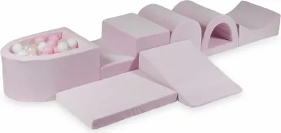 Produktbild von Größtes Schaumstoff-Spielset mit Mikro-Bällepool – Velvet Soft Hellrosa + 100 Bällebadbälle / weiß, babyrosa, Meerjungfraueneffekt