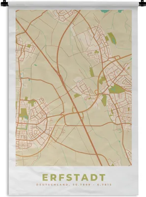 Produktbild von MuchoWow® Wandteppich Wandbehang Erfstadt - Karte - Stadtplan - Vintage 90x135 cm Tapisserie Dekoration Wandtuch - Baumwolle - Wandskulptur