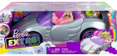 Image de Voiture décapotable grise paillettes + 3 accessoires - barbie extra- mattel - hdj47 - voiture décapotable