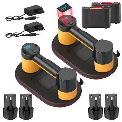 Image de Ventouse électrique pour le vide - Ventouse industrielle - Capacité de levage : 300 kg - Adaptée pour le granit, les carreaux, le verre et le bois - Lot de 2 - 4 batteries