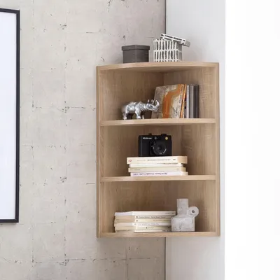 Image de Étagère d'angle FineBuy Sonoma 30 x 60 x 30 cm en bois - Étagère murale d'angle à 3 niveaux, étagère de cuisine suspendue, étagère sur pied, étagère à livres