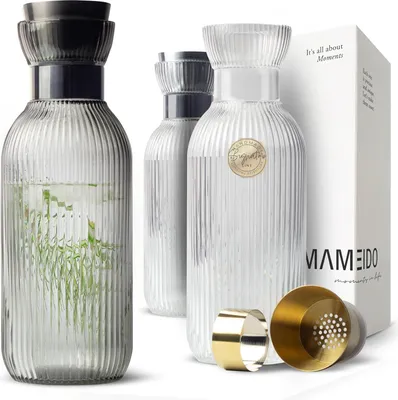 Produktbild von Glas Wasserkaraf mit Deckel und Sieb - 1L und 1,5L - elegant - handgeblasen - Geschenk