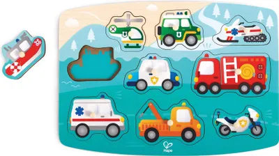 Produktbild von Hape Emergency Peg Puzzle, 10 Stück(e), Fahrzeuge, 2 Jahr(e)
