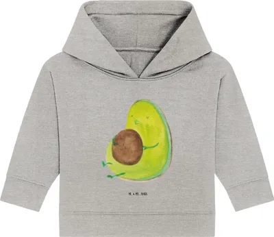 Produktbild von Mr. & Mrs. Panda Organic Baby Hoodie Avocado Pfeifen 12. - 18. Monat - Heather Grey - Geschenk, Ernährung, Kapuzensweatshirt, Kapuzenshirt, Schwanger, Abnehmen