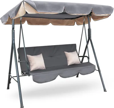 Produktbild von Aga MAJKA Hollywoodschaukel Dunkelgrau, Gartenschaukel 200 kg belastbar, 3-Sitzer mit Dach & Sitzauflage, Hängeschaukel, Schaukelbank für Garten - Terrasse