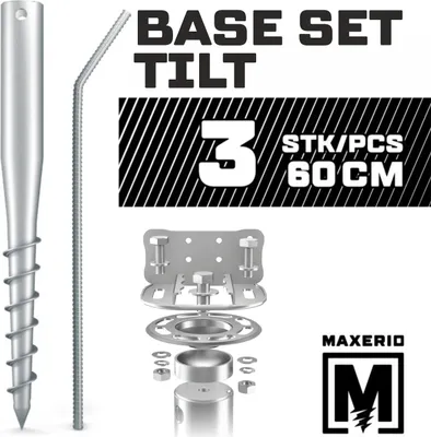 Produktbild von MAXERIO® 60 cm 3er Base-Set TILT Schraubfundamente inkl. Konsole (feuerverzinkt); Ø 60 x 2; M12