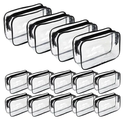 Produktbild von Transparente Kosmetiktaschen für Reisen, 18 x 12 x 5,5 cm, transparente PVC-Make-up-Tasche mit Reißverschluss, tragbare, transparente Kulturbeutel für Urlaub, Badezimmer, Organisation