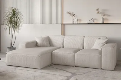 Produktbild von Ecksofa Designersofa CELES PREMIUM in Stoff Scala Hellbeige Ottomane Links