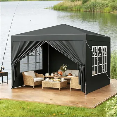 Produktbild von Pavillon 3x3m Pop-up Faltpavillon, wasserdicht, UV-Schutz 50+, Stabiler Eisenrahmen höhenverstellbar, anthrazit, für Terrasse & Camping