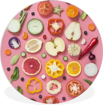Produktbild von MuchoWow® Rundes Wandbild - Runde Bilder Gemüse - Obst - Rosa Ø 90 cm Kreis Wanddekoration Kunststoff - Wandkreis - Wandschmuck - Wand-Kreis - Wohnzimmer - Bild - Runde - Wanddeko - Dibond - Kunstdrucke