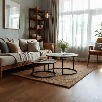 Obrázek produktu pro Dvoudílná sada konferenčních stolků - stolek do obývacího pokoje - stolek na balkon - odkládací stolek - mramorový stolek - bílý - zlatý rám