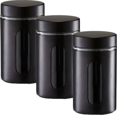 Produktbild von 3 Stück Vorratsglas mit Metalldeckel, schwarz - Ø 10,2 x 18cm