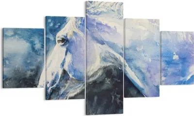 Produktbild von Bild auf Leinwand - Leinwandbild - 5 Teile - Pferd Aquarell Porträt - 125x70cm - Wand Bild - Wanddeko - Wandbilder - Leinwanddruck - Bilder - Wanddekoration - Leinwand bilder - EA125x70-4272