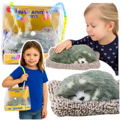 Produktbild von Schlafender Husky auf einem Kissen, Figur mit Fellbeutel und Geräuschen