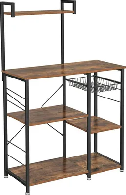Produktbild von Regał Kuchenny Loftowy z Półkami i Haczykami 132 cm Czarny Brązowy