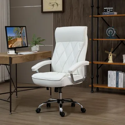 Obrázok produktu pre okwish Kancelárska stolička, otočná stolička, pracovná otočná stolička výškovo nastaviteľná s opierkou hlavy, herná stolička s ergonomickým dizajnom, 360° otočné nylonové kolieska, biela