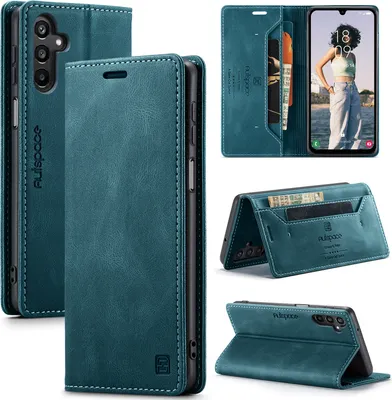 Produktbild von Galaxy A15 Hülle, Retro Kunstledertasche Stand Schutzhülle für Samsung Galaxy A15 5G/4G Blau