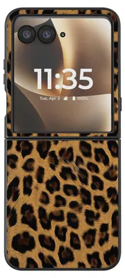 Zdjęcie produktu dla Avizar, etui ochronne typu "klapka" z motywem leoparda, przeznaczone do telefonów Motorola Razr 70 Ultra i Razr 60 Ultra, kolor: jasnobrązowy