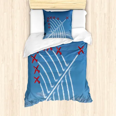 Produktbild von ABAKUHAUS Flugzeug Mantele, Kleine Flugzeuge anzeigen, Milbensicher Allergiker geeignet mit Kissenbezügen, 135 cm x 200 cm - 80 x 80 cm, Rot und Blau