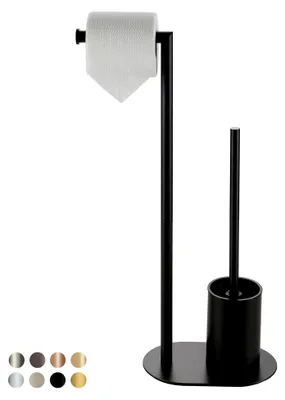 Produktbild von Stehende WC Garnitur in Schwarz mit Edelstahl Toilettenpapierhalter und Klobürste